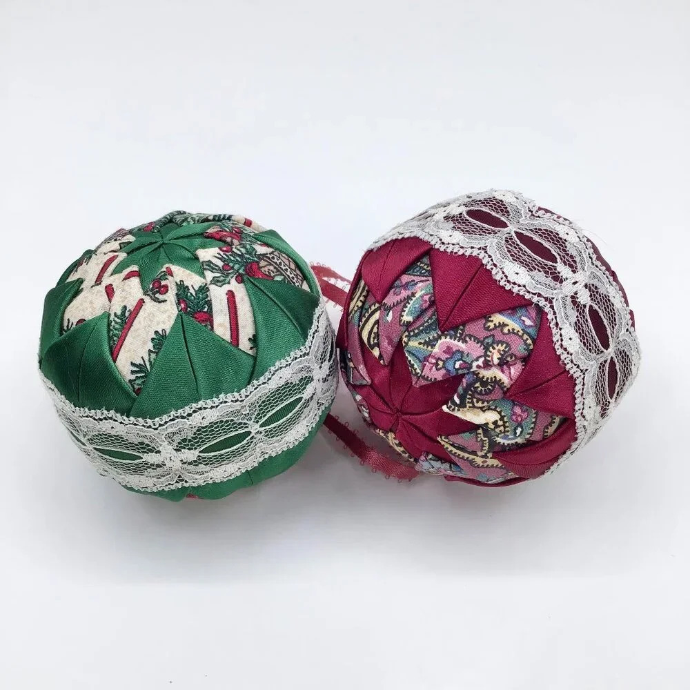 Handmade VTG Quilted Christmas Ornaments Red Green Star Cottagecore Farmhouse